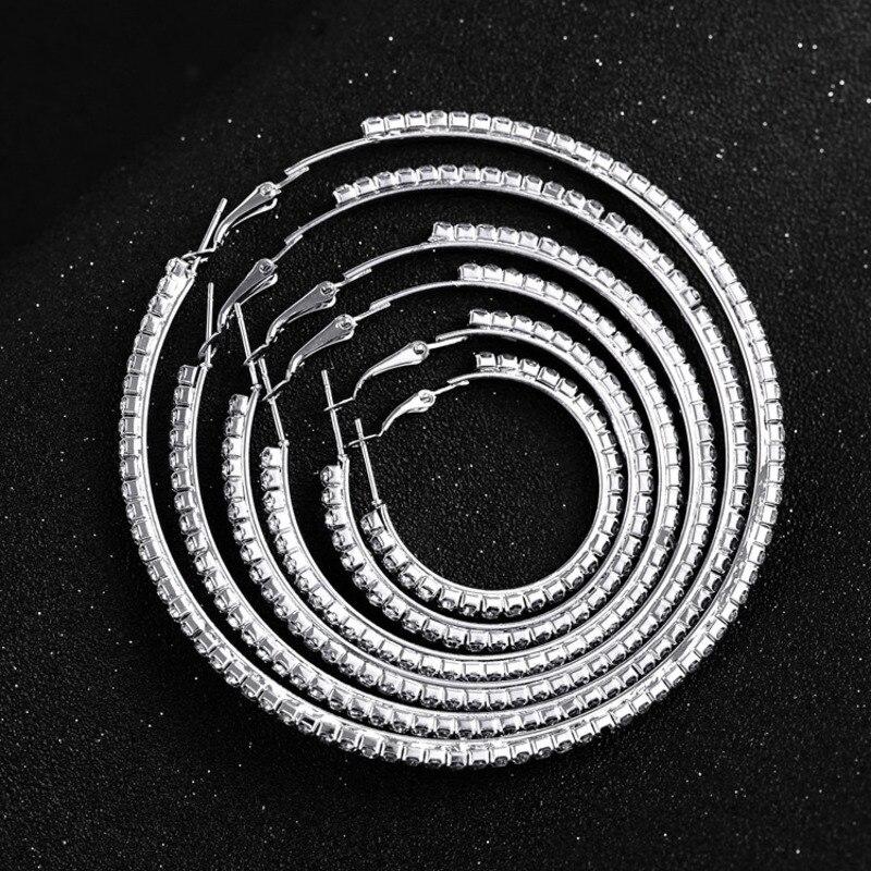 Большие серьги-кольца с кристаллами, преувеличенные круглые серьги, серебряные круглые серьги для женщин, свадебные украшения, роскошные серьги