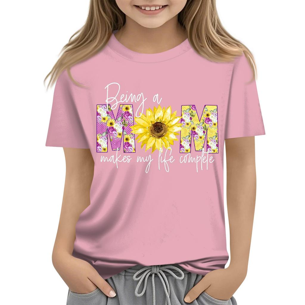 Children's Fashion Casual Short Sleeve Mother's Day Printed Round Neck T-Shirt Top