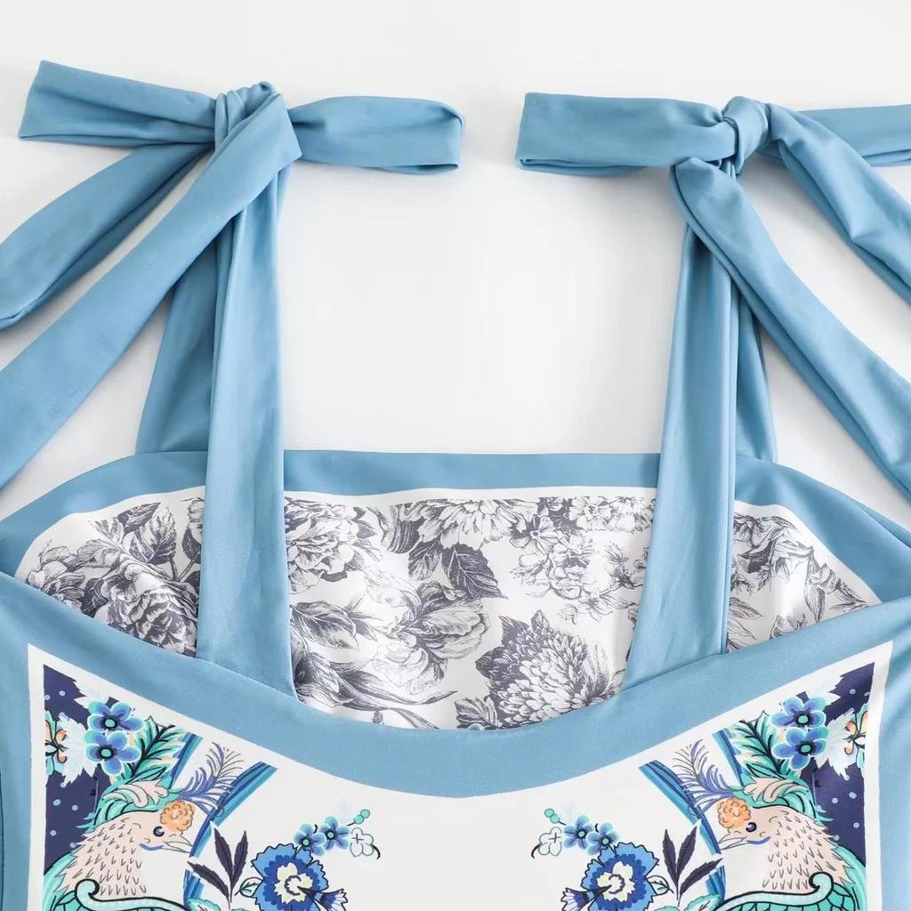 2024 Двусторонний цельный купальник с завязками на плечах в стиле бароко с принтом и юбка, комплект женской пляжной одежды, роскошный купальный костюм