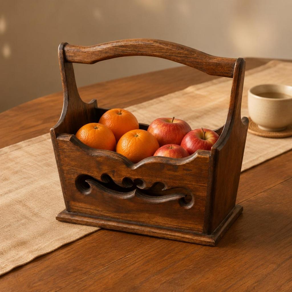 Wooden Fruit Basket Retro Design Rustic Wooden Basket Rustic Fruit Holder Easy to Carry Household Storage Decorative