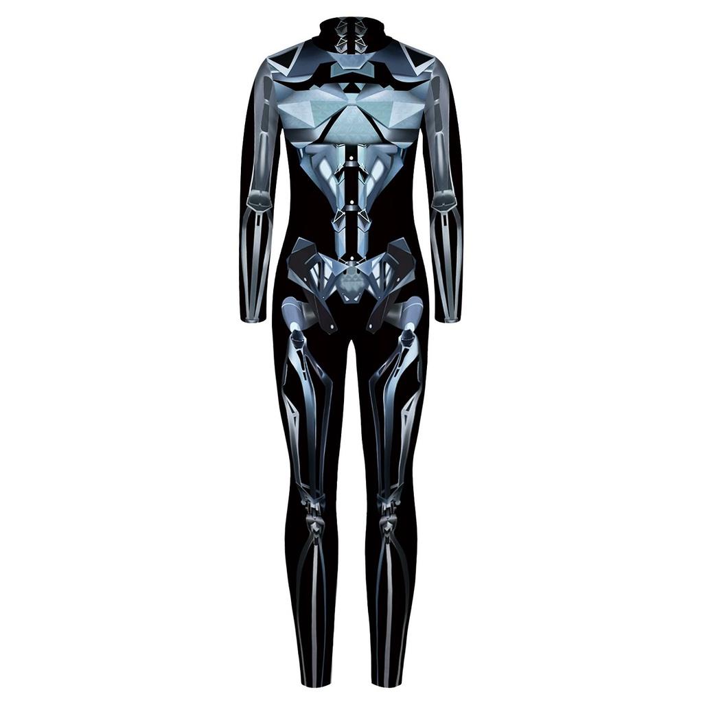 Stretchy Robot Armor Print Halloween Cosplay Jumpsuit Bodysuit Costume