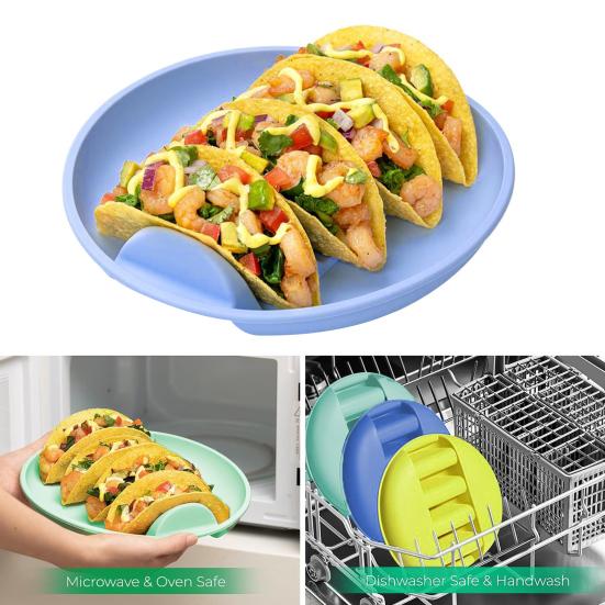 Silicone Taco Holder Plates Large Capacity Taco Rack with Dividers BPA-Free Non-Slip Tortilla Plate Stands Taco Serving Tray