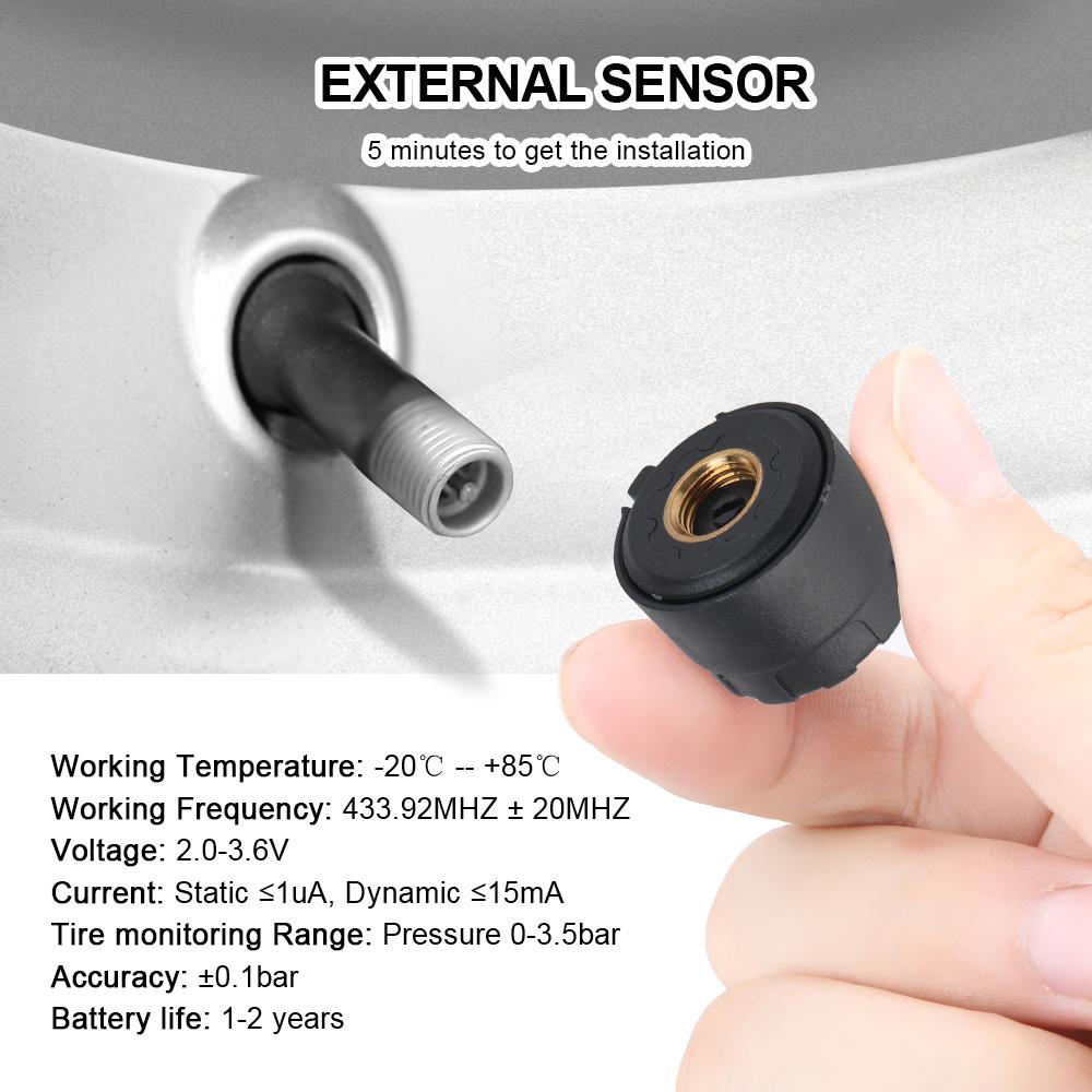 Система контроля давления в шинах TPMS с солнечной батареей Автомобильные аксессуары с 4 внешними датчиками Комплект для диагностики шин Цифровой ЖК-дисплей