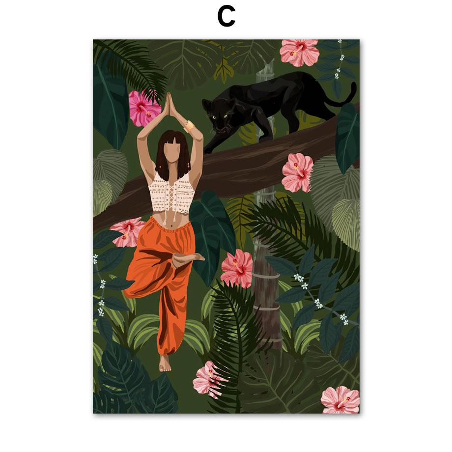 Абстрактная модная девушка, читающая йогу, отдых, пальмовый лист, скандинавский плакат, настенный художественный принт, холст, картина, Декор, фотографии для гостиной