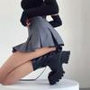 Мини-юбка с высокой талией и складками, с петлями для ремня. Повседневная короткая юбка для женщин, в стиле школьницы, юбка-трапеция