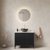76cm Freestanding Bathroom Vanity with Black Bowl Basin Stone Pattern, Countertop of White Sintered Carrara Stone, Striped Cabinet with Double Doors