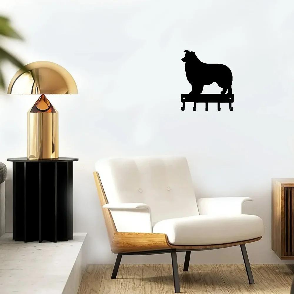 1pc Wall Hook Border Collie Dog Iron Metal Key Hooks & Keychain Holder-Small 6 Inch Wide Hanger In The Hallway Decoration