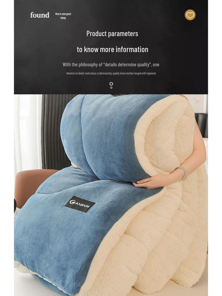 Теплый зимний стеганый одеяло из шерсти ягненка и набор с плюшевым пододеяльником - Уютное флисовое одеяло для общежитий и одиночных комнат