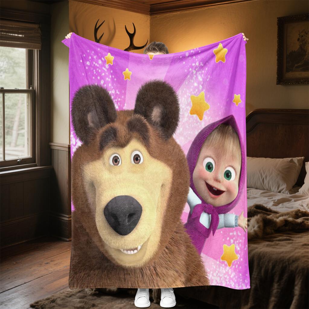 Russian animation Fairy Tale Masha and the Bear Cartoon Blanket Soft Four Seasons Home Bed Blanket Sofa Cover Office Napping Picnic Blanket M3