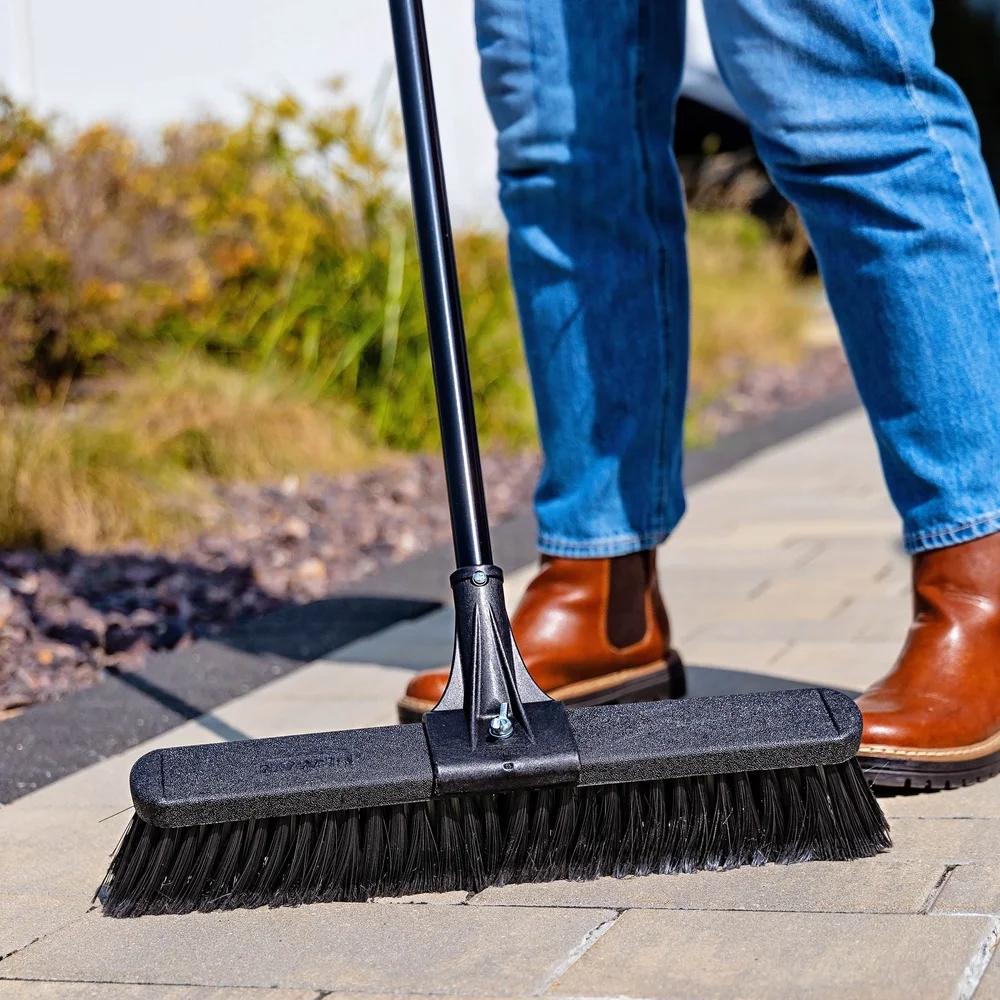 Heavy Duty Multi Surface Push Broom with Steel Handle Cleaning Concrete Brick Wood Stone and More Recycled Bristles