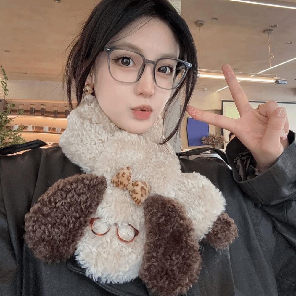 Dog Plush Scarf Knitted Winter Cashmere Scarves Simple Glasses Puppy Scarf Autumn Winter