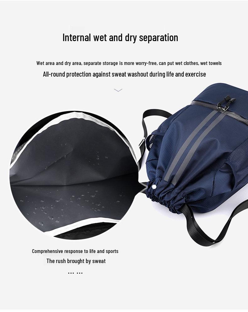 Sports Drawstring Bag with Wet and Dry Compartments for Basketball, Football, Swimming - Unisex Lightweight Backpack