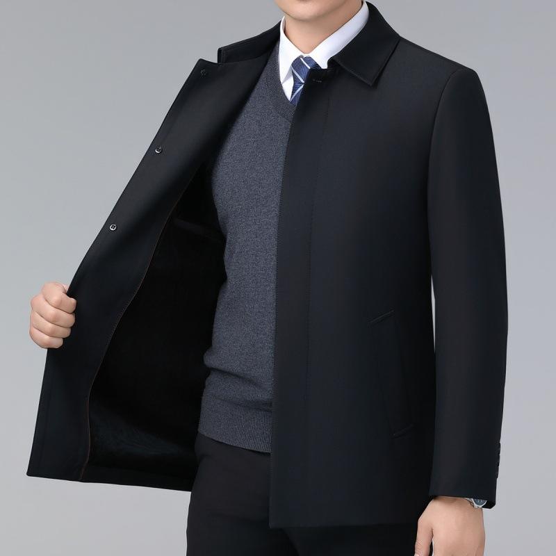 Пиджак из шелка Mulberry для мужчин среднего и пожилого возраста, повседневная утепленная куртка из бархата для папы, зимняя теплая куртка со свободными лацканами