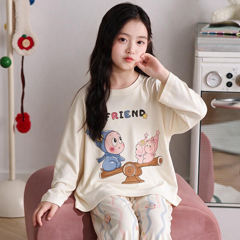 Girls Cotton Pajama Set With Cartoon Print Long Sleeve Top Pants Ages 8 Winter Sleepwear