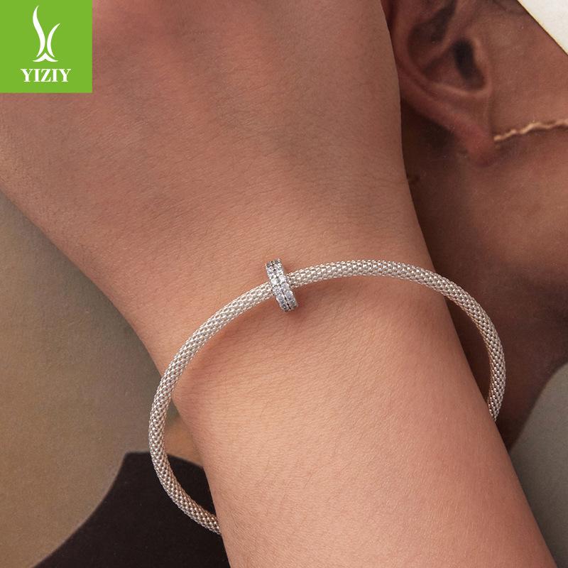 Двухслойный сверкающий циркон силиконовый позиционирующий браслет разделитель бусин простой классический бусины из стерлингового серебра S925 россыпные бусины