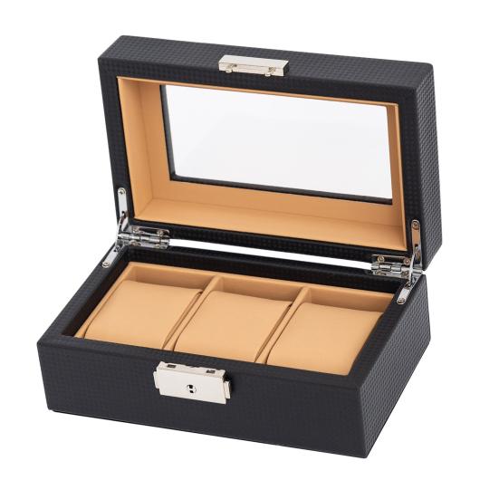 Watch Organizer Box with Glass Lid 3/5/6 Slots Men Women Watch Display Case Faux Leather Wristwatch Holder with Removable Pillows