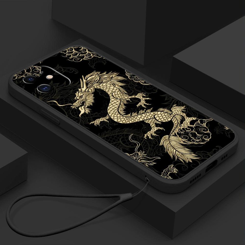 N81 Dragon design art с ремешком, силиконовые чехлы для телефонов с прямыми краями для Xiaomi Poco X5 F6 Redmi Note 13 Pro 12C Realme C55, противоударный чехол Huawei