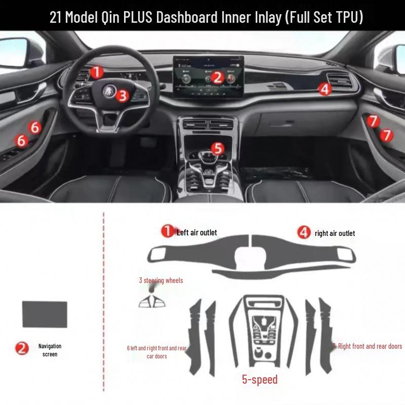 Защитная пленка для интерьера BYD Qin PLUS: HD-экран и защита рычага переключения передач для приборной панели и навигации центральной консоли Dmi EV.
