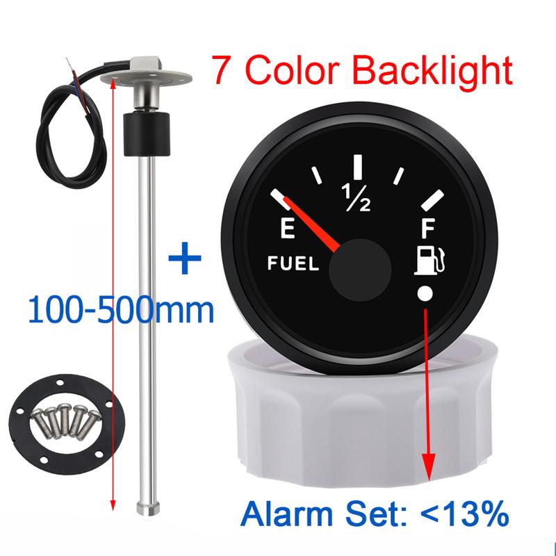 0-190 Ohm Fuel Float Level Sensor+52MM Fuel Level Gauge With 7 Color Backlight Pointer Oil Tank Meter For Car Boat Marine Yacht