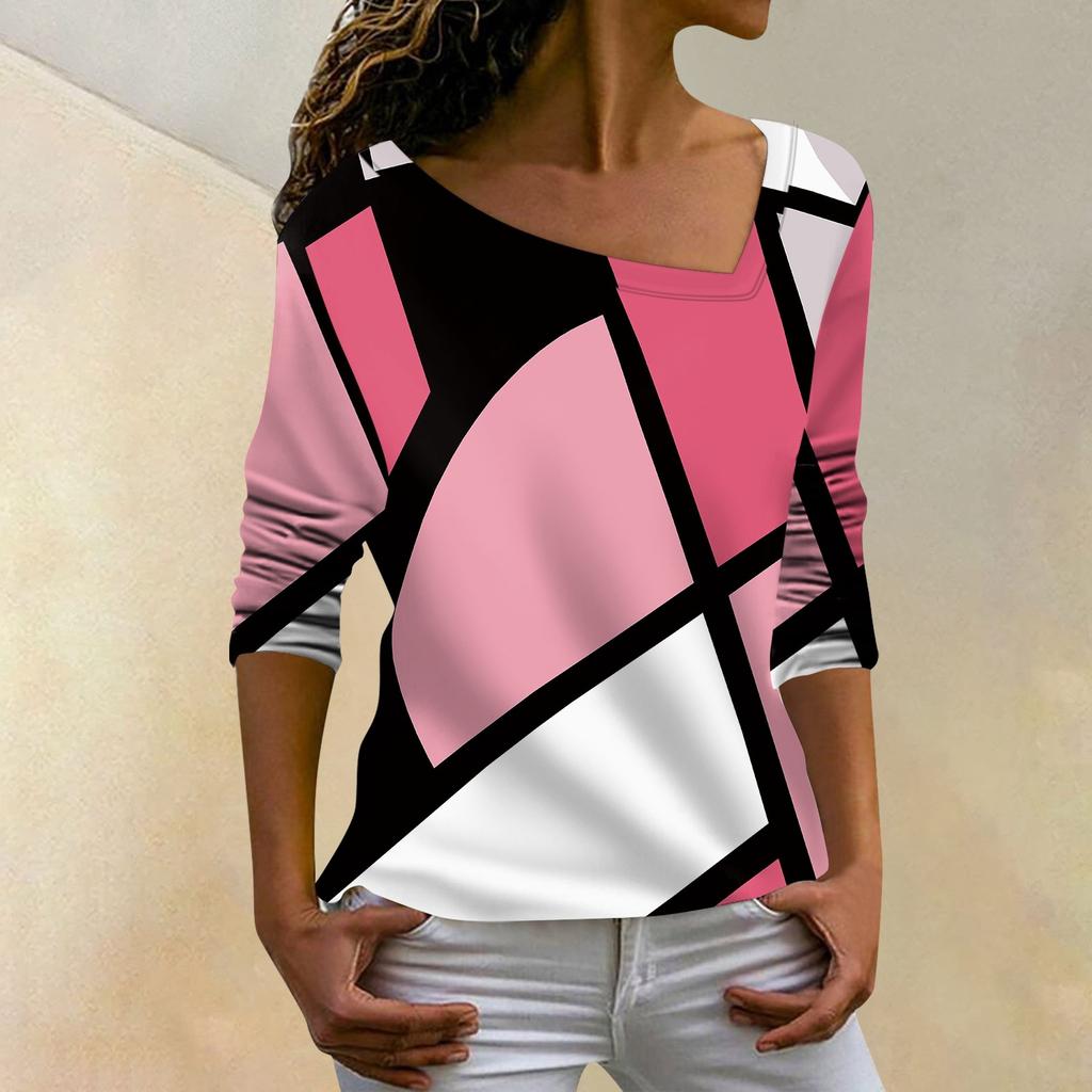 Women's Fashion Casual Sloping Collar Hoodie Irregular Striped Long Sleeve T-shirt Top