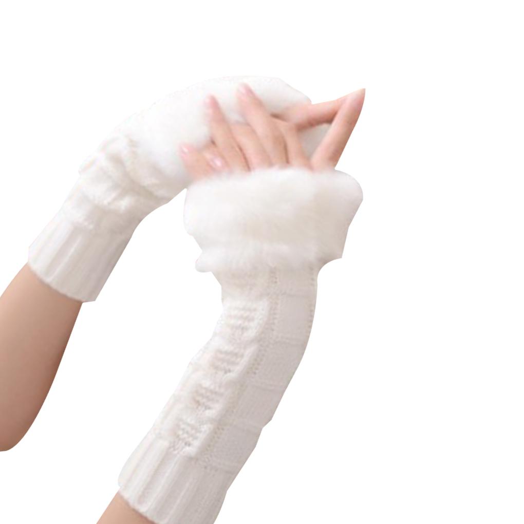 Женские Девичьи Теплые Зимние Перчатки Без Пальцев с Помпоном на Запястье Варежки Вязаные Нарукавники Женские Митенки Пушистые Вязаные Перчатки