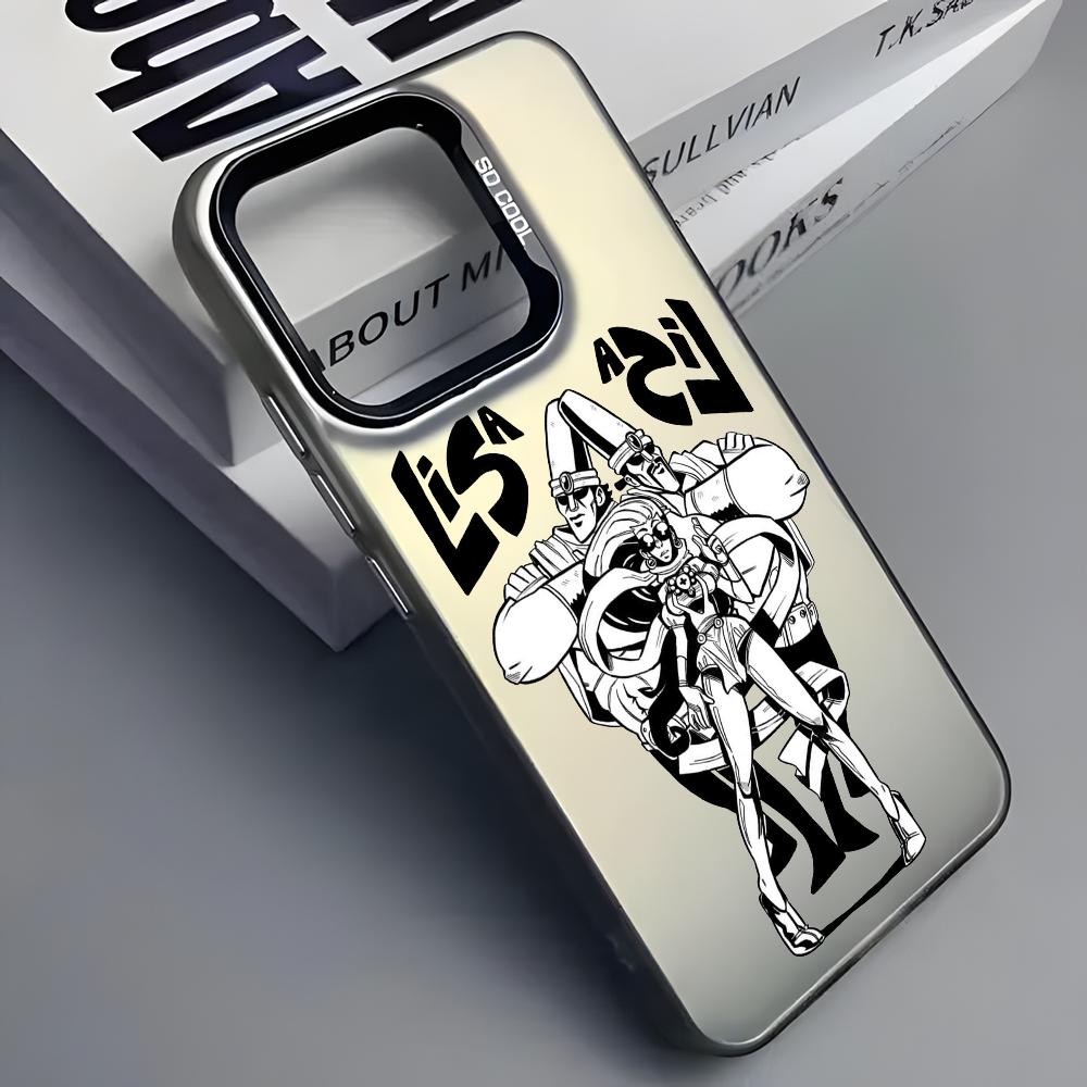 Крутой аниме чехол для телефона J-Jojos для iPhone 16 15 14 13 12 11 Pro Max Серый Черный Матовый Лазерный Металлик Аврора Funda