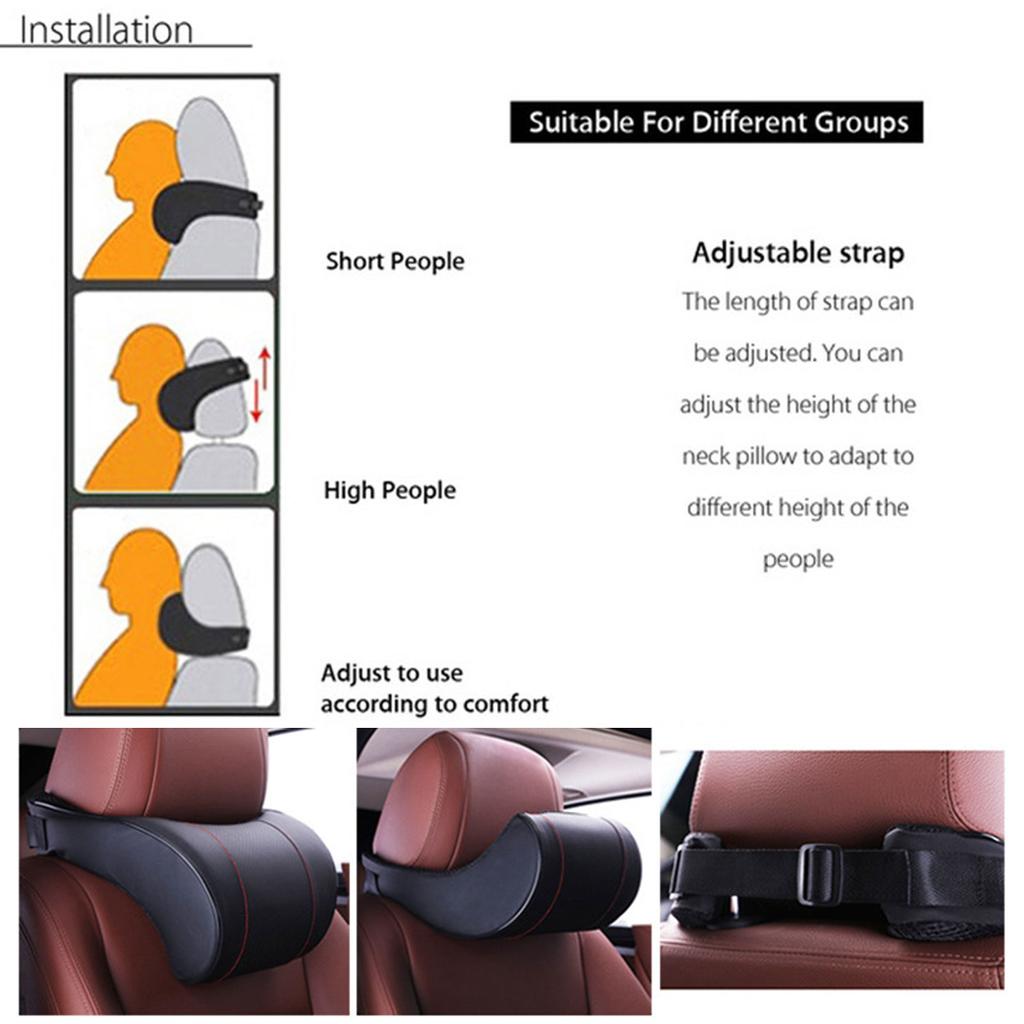 PU Leather Auto Car Neck Pillow Memory Foam Filling Neck Rest Seat Headrest Pillow Support Solution For Kids And Adults