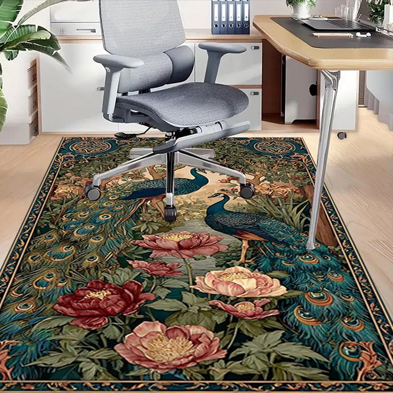 1pc Peacock Flowers Carpet Anti Slip Polyester Floor Mat for office.Bedroom