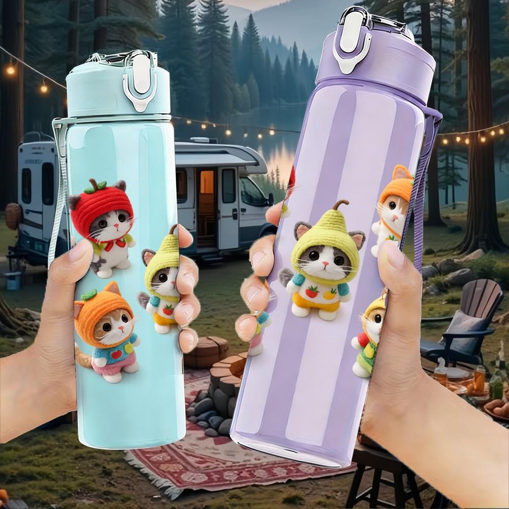 1PC Colorful Elf Dwarf Cartoon Group Print 750ml Color Plastic Sports Water Bottle Leakproof Flip Straw Lid Suitable for Sports Office Home Use