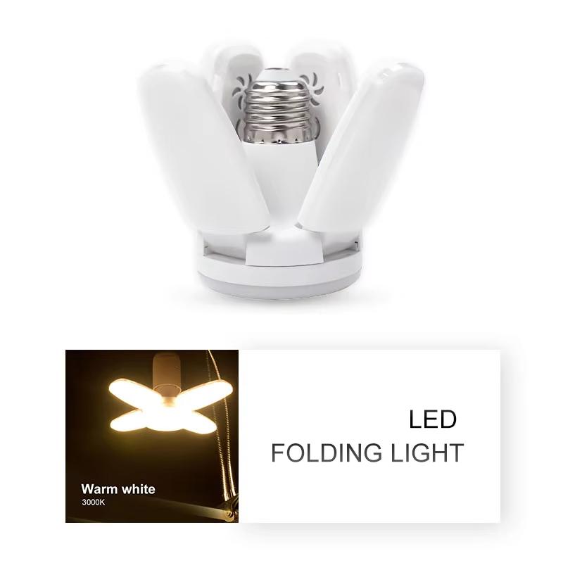 E27 Fan Shape Foldable 28W LED Bulb AC220V/110V Deformation for Home Ceiling Lights Warehouse and Garage White Light 6500K Bulb