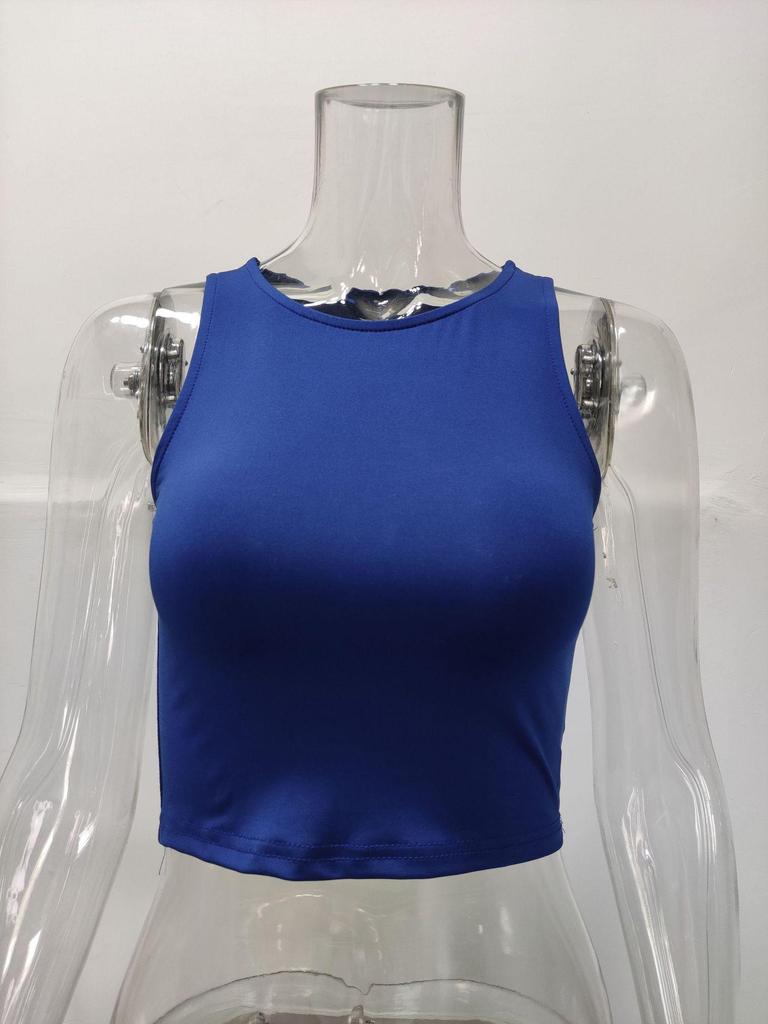 2023 Sleeveless Round Neck I-shaped Vest T-shirt In Solid Colors for Women