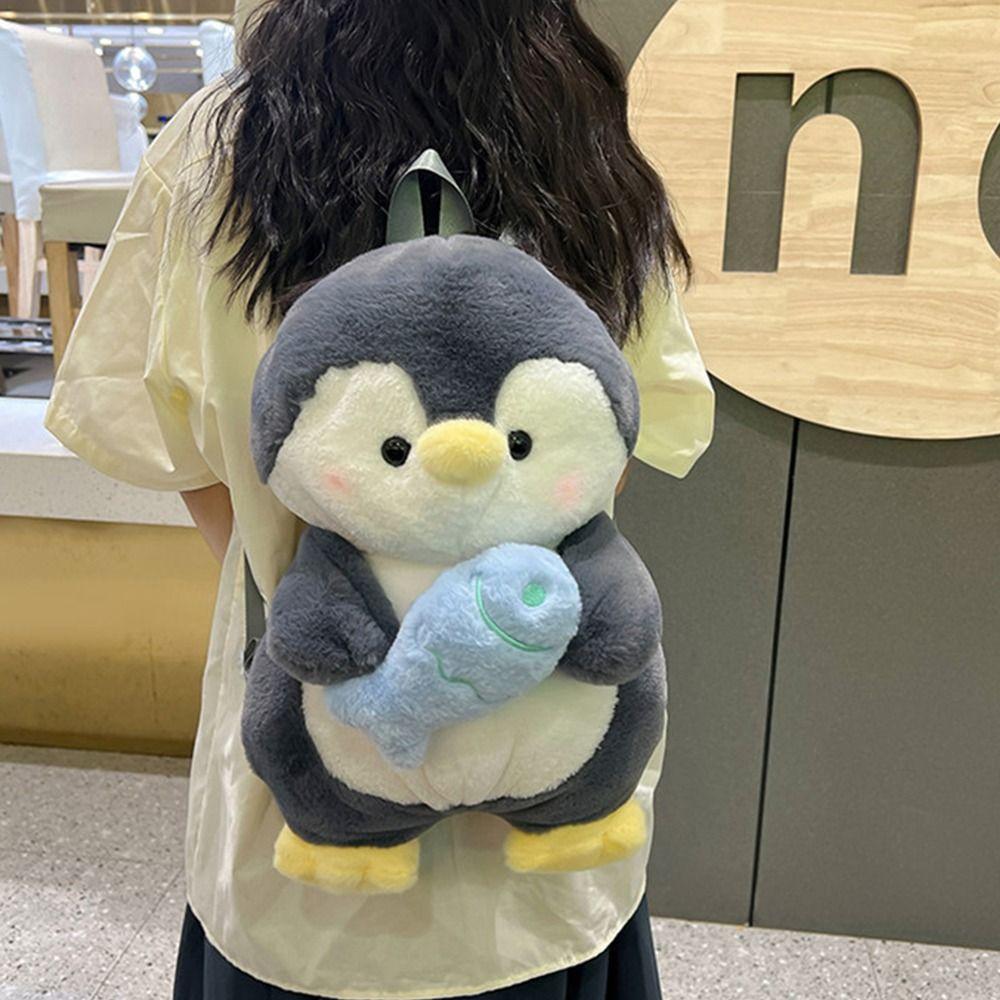 Plush Toy Children School Bag Plush Animal Shoulder Bag Simple Penguin Backpack Lady
