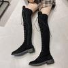 European & American Style Lace-Up Over-the-Knee Round Toe Long Boots for Women, Large Size 43, Autumn/Winter 2020.