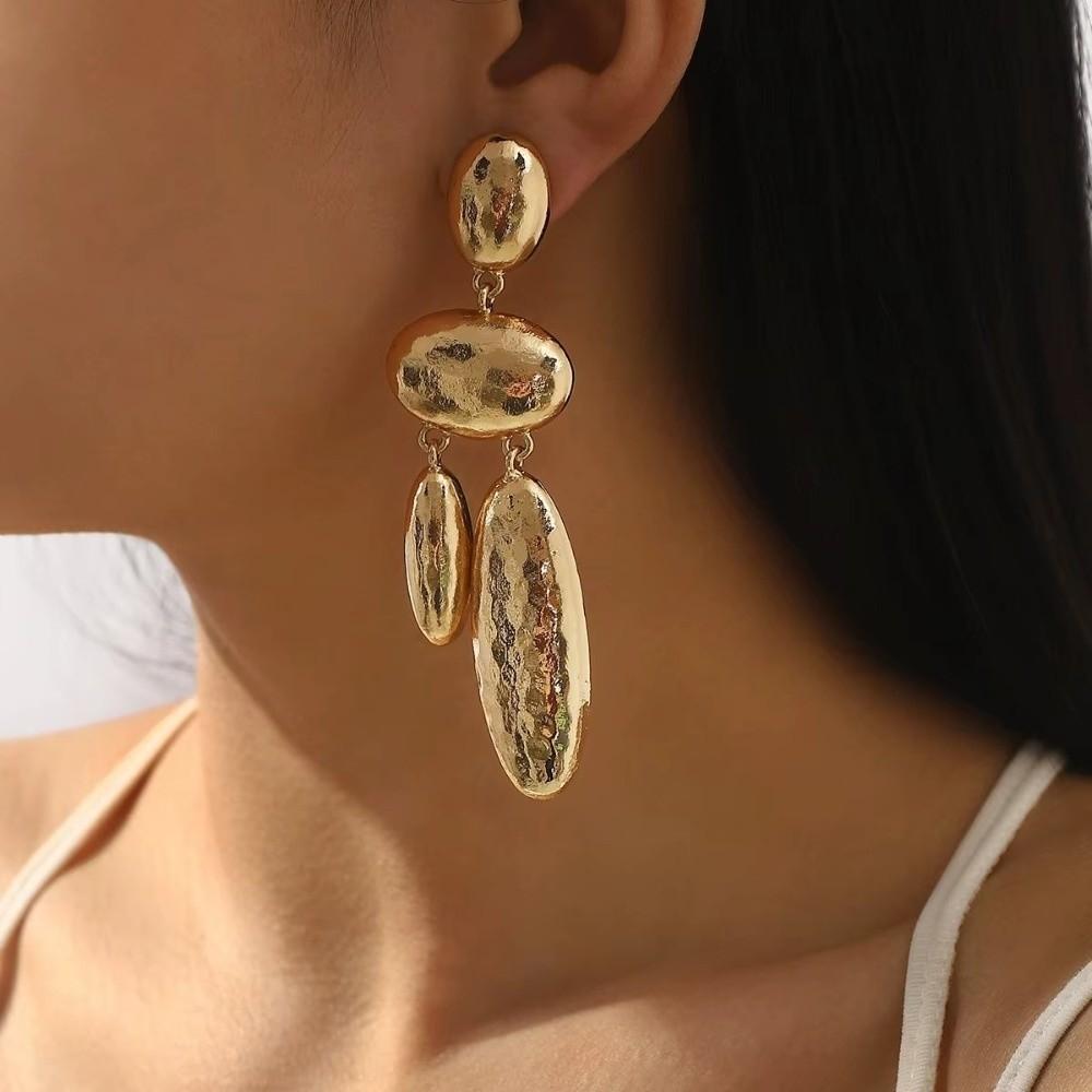 Metal Women Earrings Geometric Dangle Earrings Light Luxury Oval Pendant Eardrop Jewelry Gifts