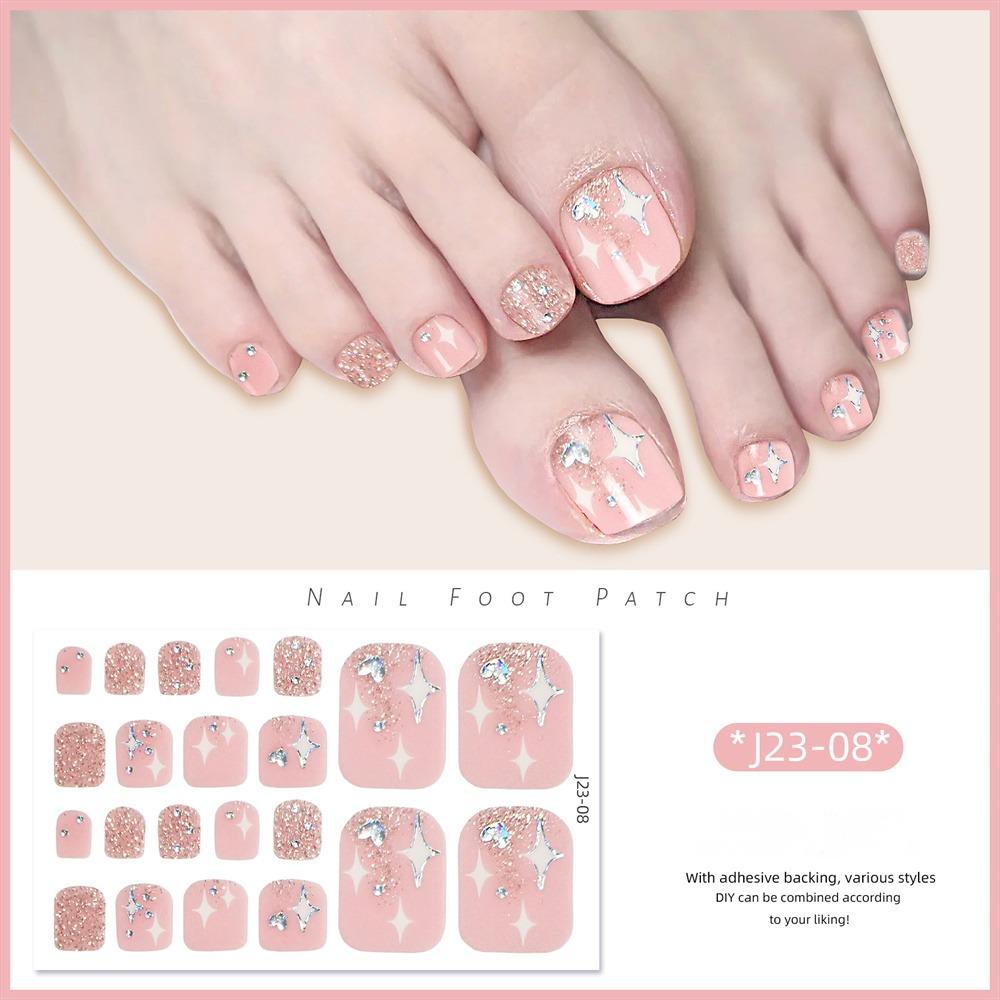 22Pcs/Set Toe Nail Fake Self-adhesive Nails Sticker Various Nail Patterns False Nail Stickers With Jelly Glue