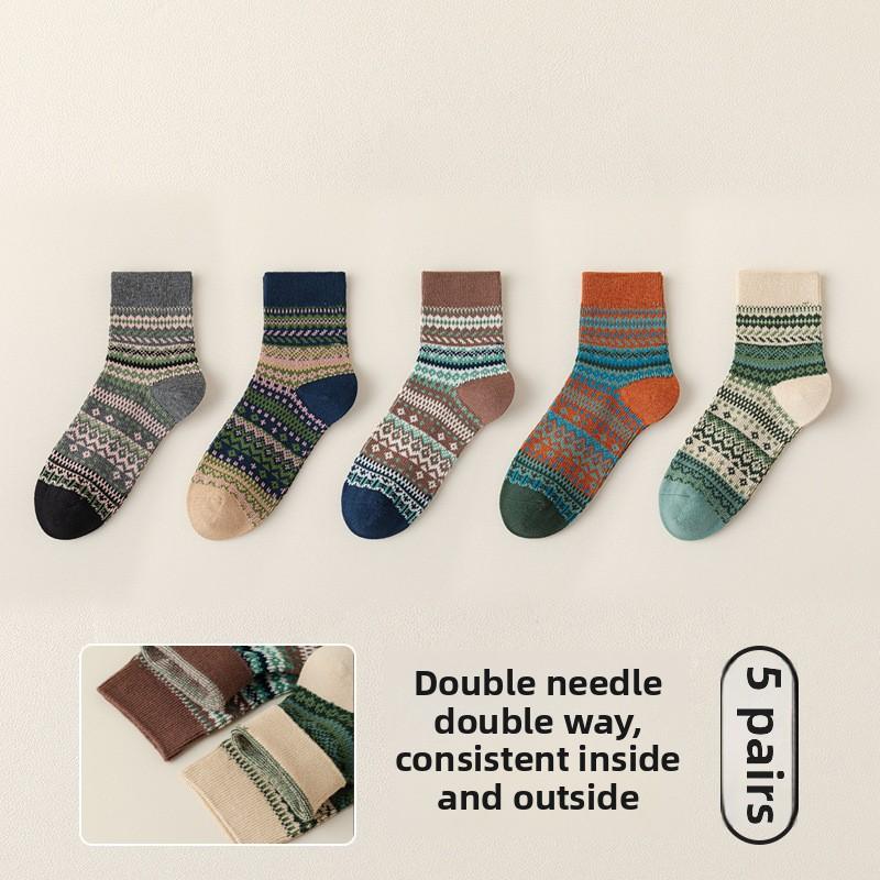 5 пар носков для девочек осень-зима ретро мода новые барабанные хлопковые