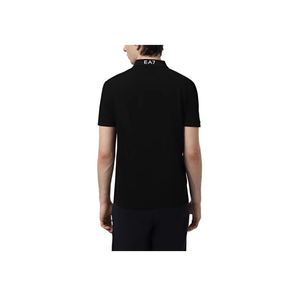 Emporio Armani EA7 Весна/Лето 25 Футболка-поло с коротким рукавом Однотонная Эластичный Хлопок Мужские топ Черный 6DPF08-PJVUZ-1200