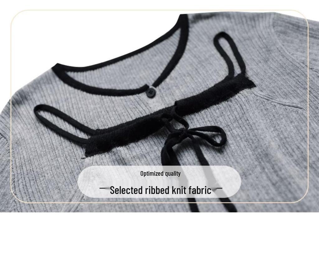 Retro Gray Knitted Cardigan Set - 2025 Autumn Women's Collection