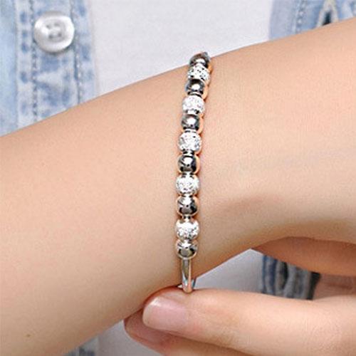 Fashion 925 Sterling Silver Woman Cuff Bracelet Boho Beaded Retro Bangle Party Wedding Jewelry Charm Girl Gifts Christmas