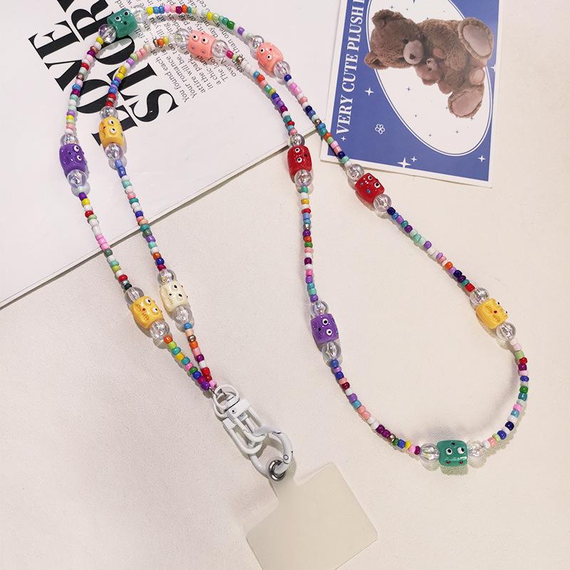 Шнурок для мобильного телефона, Длинный стиль, Через плечо, Цепочка из бусин ручной работы, Красочный, Декор из бусин, Маленький монстр, Смешной, Цепочка через плечо, Женский стиль