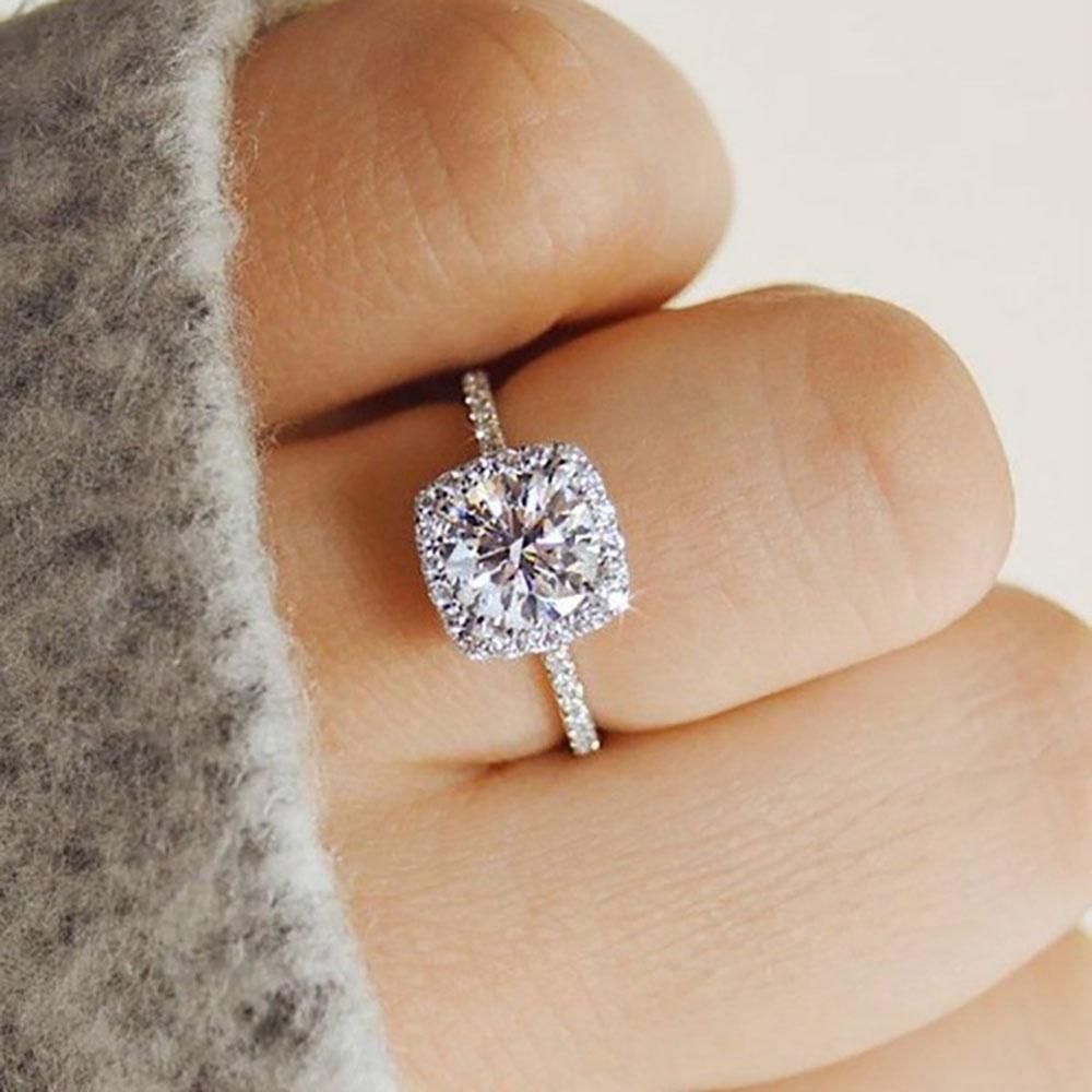 Women Classic Luxury Zircon Ring Charms Wedding Rings Engagement Rings Jewelry Gift Size 6-10 AVE