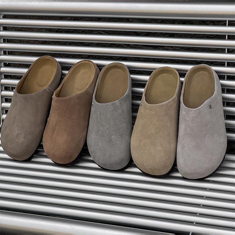 2025 новая нишевая кожаная круглая голова ретро одна педаль ленивая сумка голова полу-тапочки Мюли мужские 45370-X