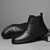 Autumn Winter Men Motorcycle Boots Versatile Round-toe Casual Ankle Boots Genuine Leather High Top Shoes Winter Plush Snow Botas