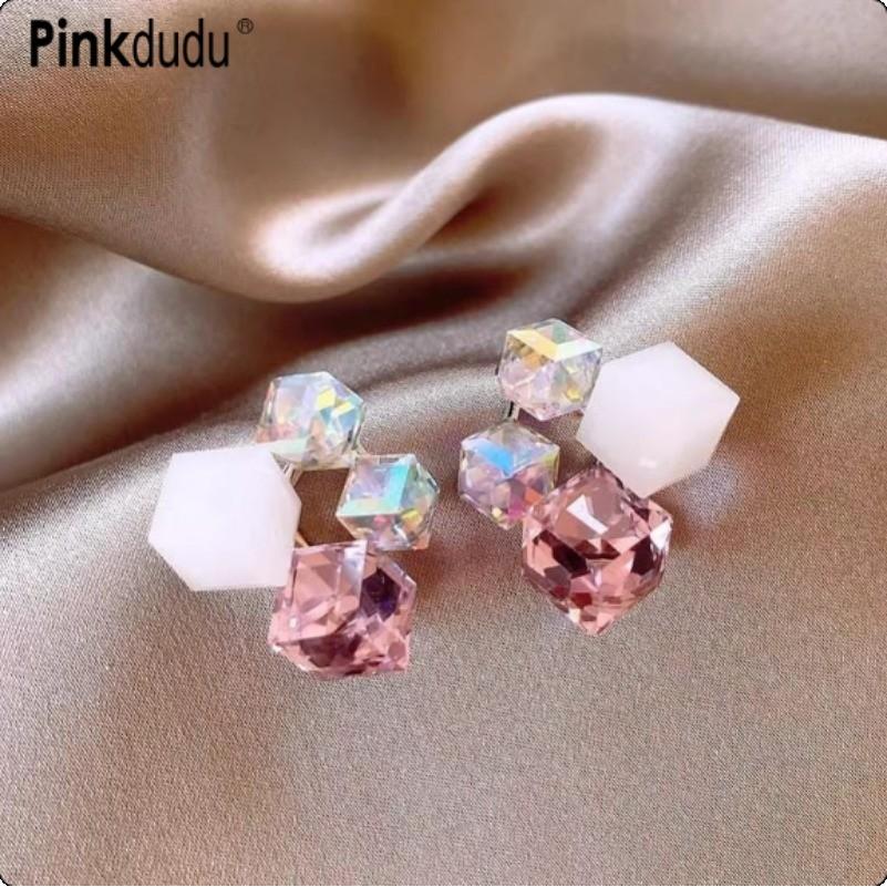 Pinkdudu Винтажные стеклянные геометрические серьги-блоки с цирконом, красочные модные серьги-капли, женские украшения PD2264