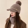Wool Hat Female Autumn and Winter Winter Knit Beanie Hat with Pom Pom and Ear Flaps, Outdoor Warm Ear Protection Cap