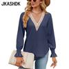 JKAASHDK женские модные повседневные однотонные принты весенне-осенние блузки и рубашки с v-образным вырезом и длинными рукавами