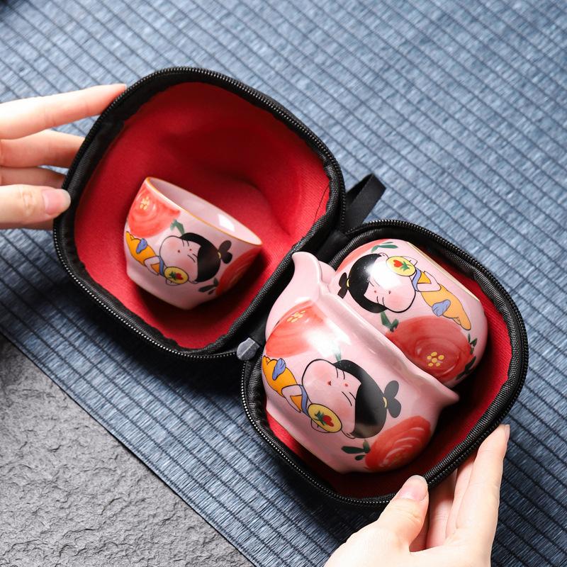Powder Ru Kiln Portable Outdoor Travel Tea Set One Pot Two Cups Kuaike Cup Business Event Gifts