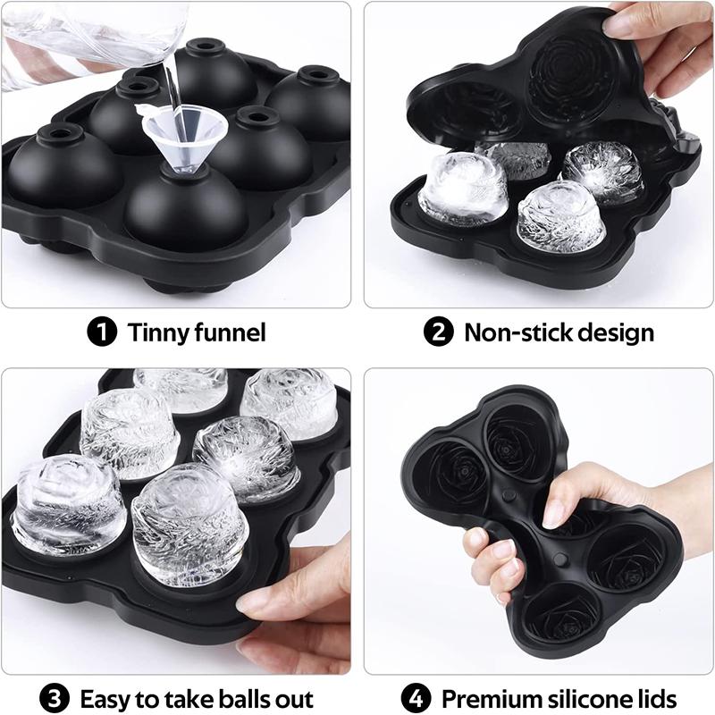 LMETJMA Форма для льда с легким выпуском Роза Форма для льда с воронкой Силиконовый рожок для приготовления шариков льда для коктейлей Виски JT51