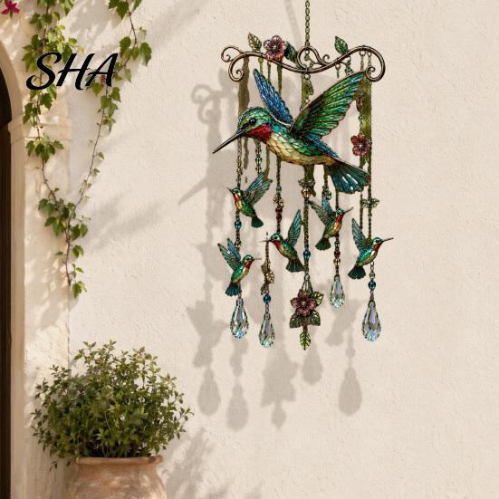 Tranquil Outdoor Decor Bird Wind Chimes, Decorative Hanging Pendants, Acrylic Garden Ornament Window Hangings for Porch Patio Decorations Bird-shaped