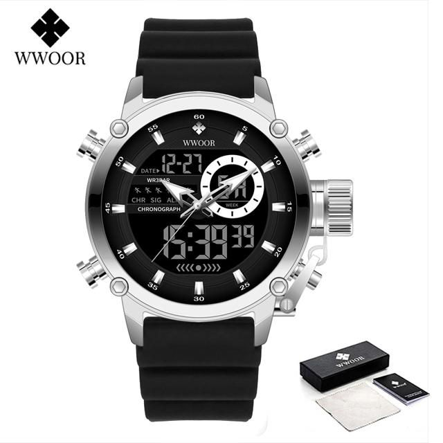 WWOOR Новые Модные Военные Спортивные Мужские Нейлоновые Часы Цифровые Кварцевые Наручные Водонепроницаемые Двойной Дисплей Часы Relogio Masculino